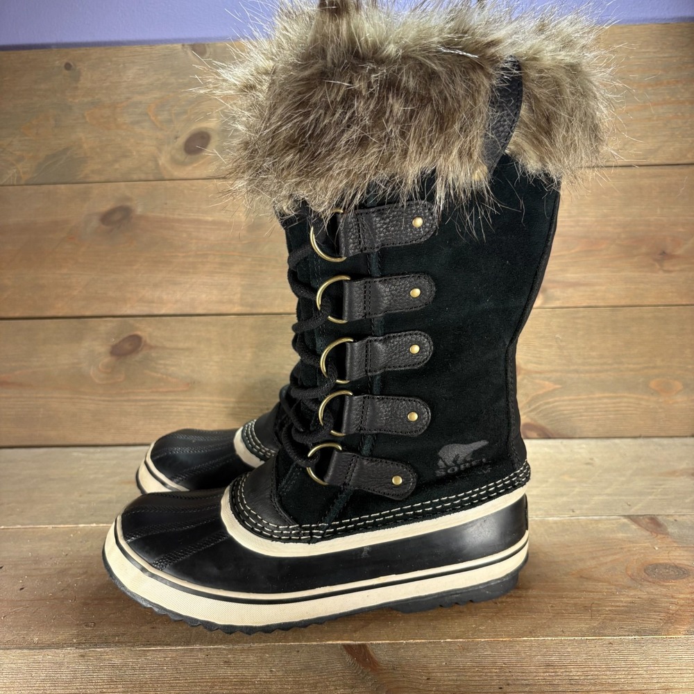 Sorel Joan of Arctic Womens size 9 shoes Black Suede Waterproof Fur snow boots